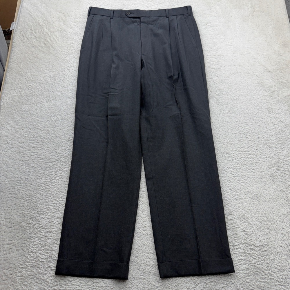 Brooks Brothers 346 Stretch Wool Pleated Cuffed Dress Pants Gray Mens 36x31